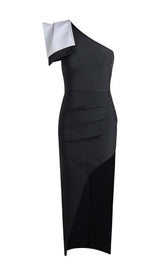 ASYMMETRIC DIAMOND HIGH-LOW DRESS IN BLACK