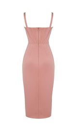 SATIN CORSET MIDI DRESS IN BLUSH