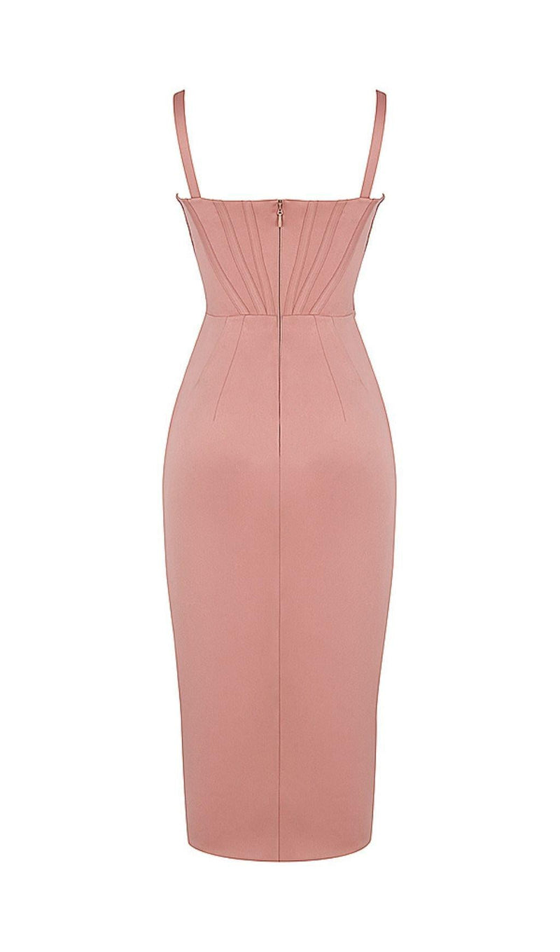 SATIN CORSET MIDI DRESS IN BLUSH