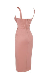 SATIN CORSET MIDI DRESS IN BLUSH