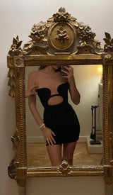 BANDEAU BANDAGE MINI DRESS IN BLACK