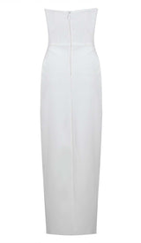 BANDEAU THIGH SLIT MIDI DRESS IN WHITE