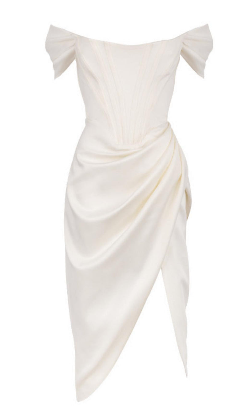 SATIN CORSET MIDI DRESS IN WHITE