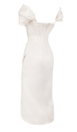 SATIN CORSET MIDI DRESS IN WHITE