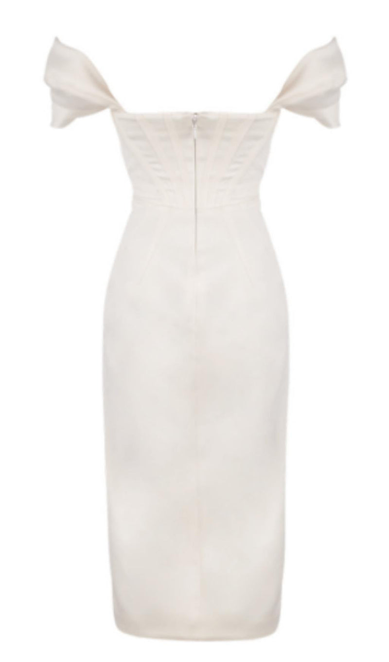 SATIN CORSET MIDI DRESS IN WHITE