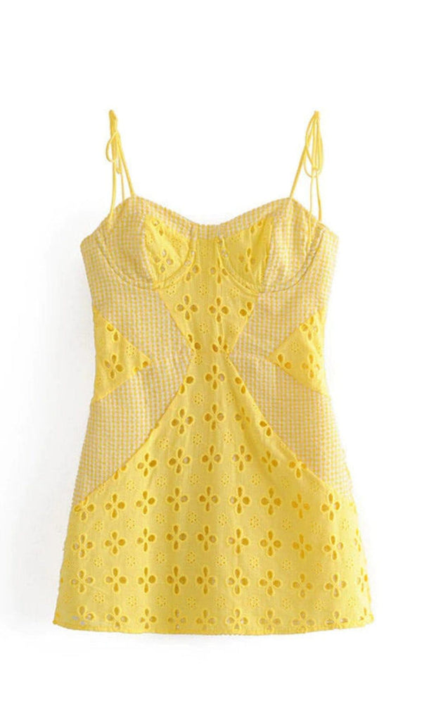 BOHEMIAN STRAPPY MINI DRESS IN LEMON