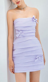 BOW-EMBELLISHED MINI DRESS IN LILAC