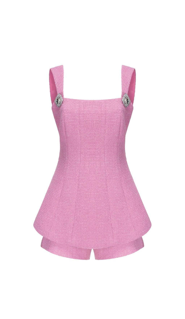 BOW-EMBELLISHED RHINESTONE MINI DRESS IN PINK