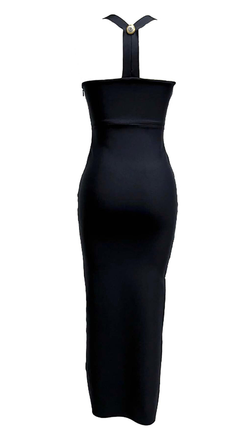 BUCKLE BANDAGE MAXI DRESS IN BLACK