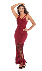 WINE DRAPED  MAXI BANDAGE DRESS