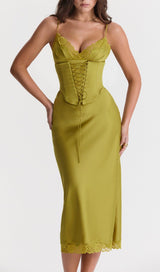 CHARTREUSE SATIN SLIP DRESS