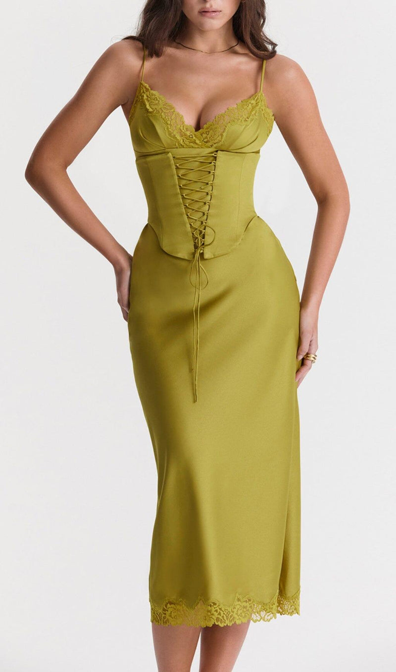 CHARTREUSE SATIN SLIP DRESS