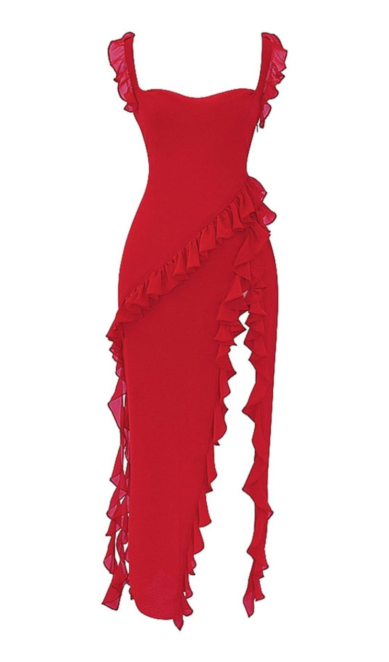 CHERRY RUFFLE MAXI DRESS