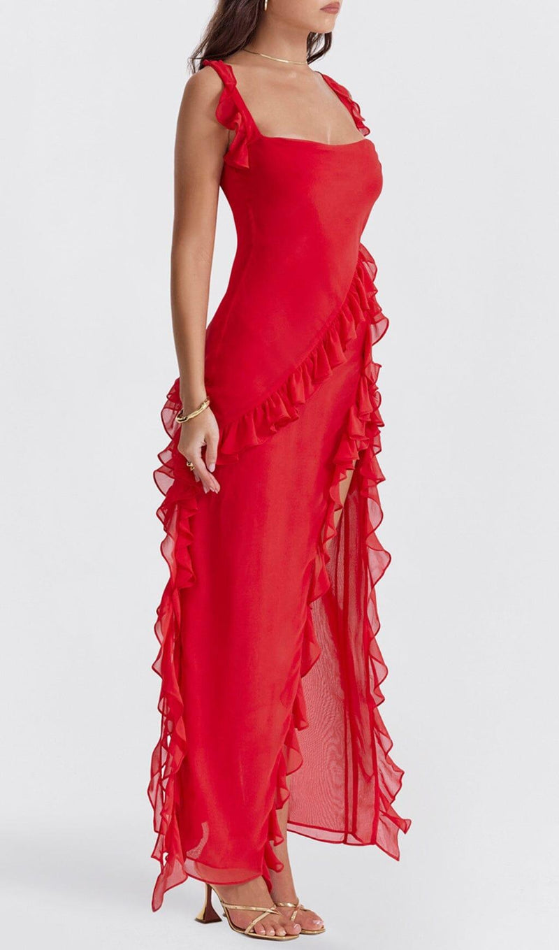 CHERRY RUFFLE MAXI DRESS