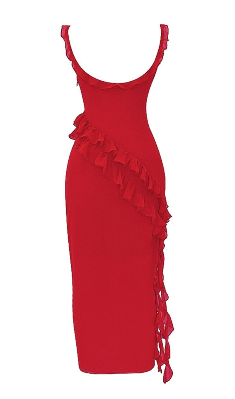 CHERRY RUFFLE MAXI DRESS