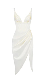 SATIN CORSET MIDI DRESS IN WHITE