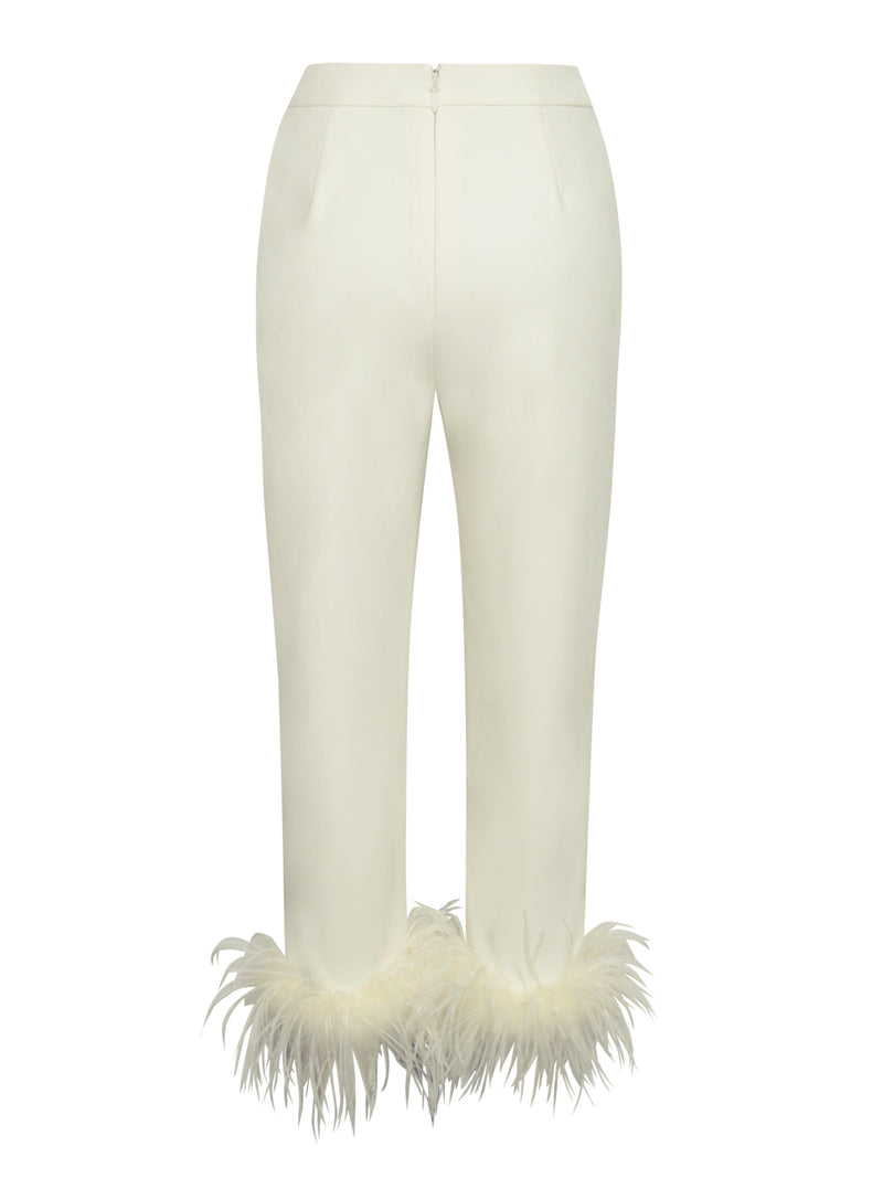 CREAM WHITE BLAZER SUIT WITH FEATHER TRIM