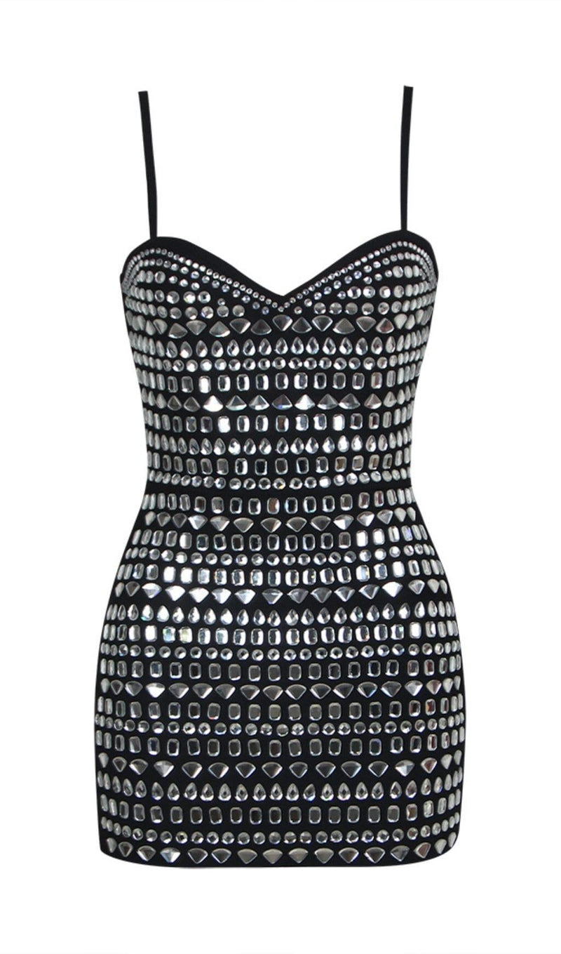 CRYSTAL BANDEAU MINI DRESS IN BLACK