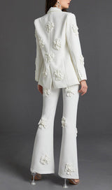 DOUBLE-BREASTED THREE DIMENSIONAL FLORAL SUIT JACKET IN WHITE