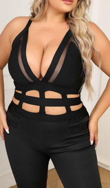 CUT OUT DETAILED ZIPPER BACK JUMPSUIT IN BLACK