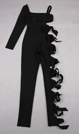 CUT OUT SINGLE-SLEEVE JUMPSUIT IN BLACK