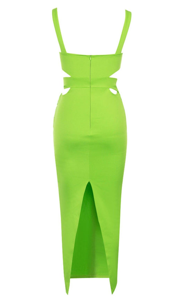 CUT OUT SPLIT MIDI DRESS IN LIME