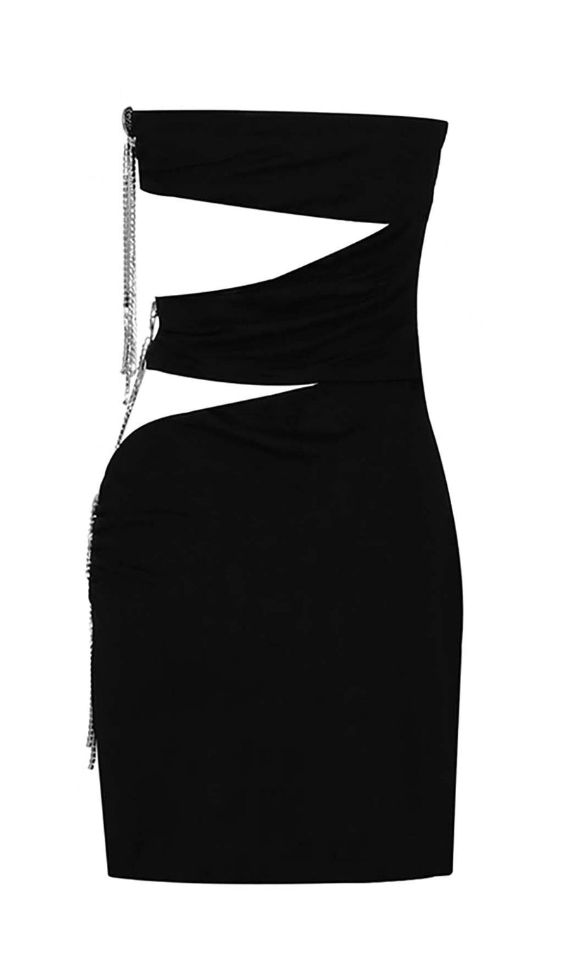 CUTOUT BANDEAU MINI DRESS IN BLACK