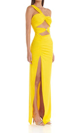 CUTOUT ONE-SHOULDER MIDI DRESS IN LEMON