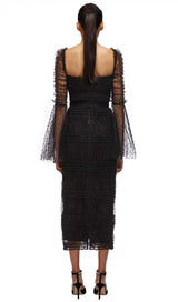 DOT MESH MIDI DRESS IN BLACK