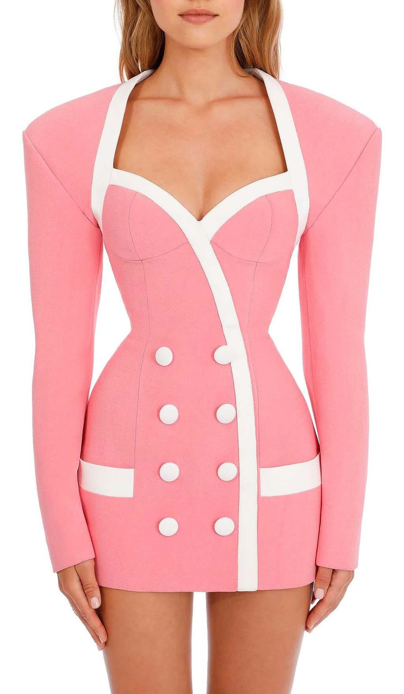 DOUBLE-BREASTED BLAZER DRESS IN PINK