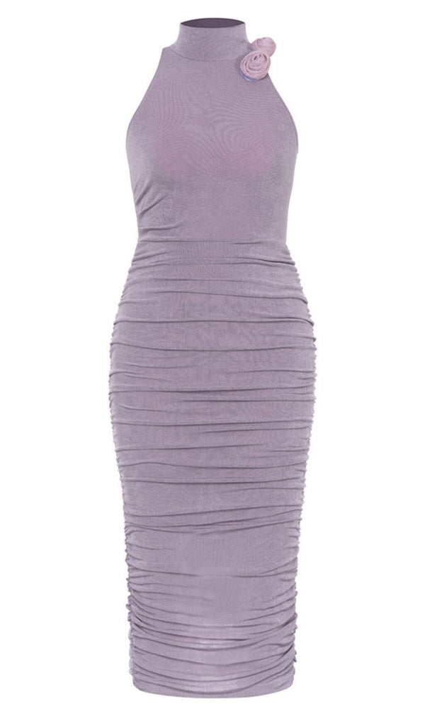 EMBELLISHED BANDAGE MIDI DRESS IN LAVENDER