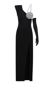 EXCLUSIVECM ASYMMETRIC HIGH-LOW DRESS IN BLACK