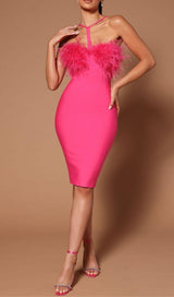 FEATHER HALTER MINI DRESS IN PINK