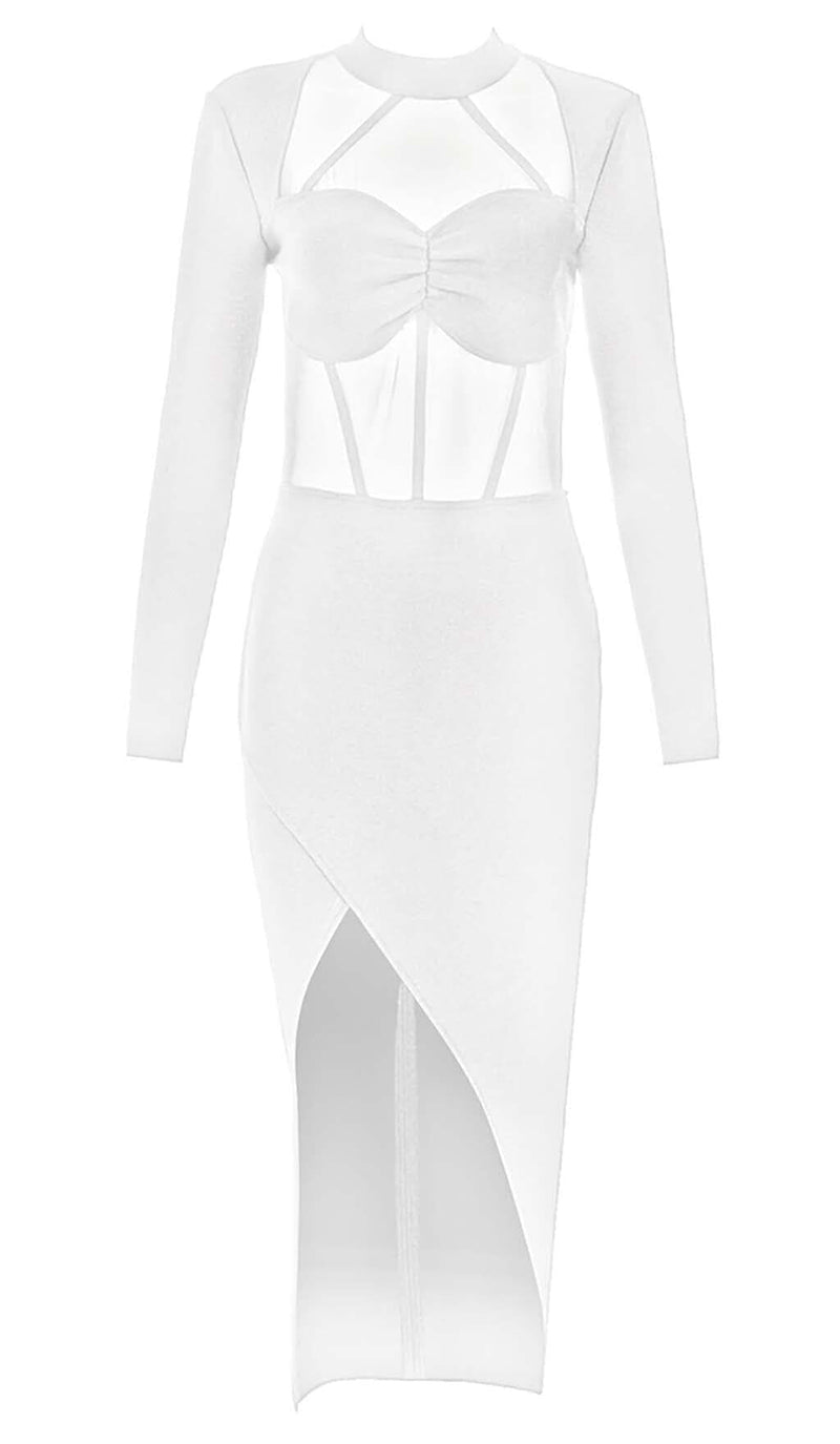 FISHBONE SLIT BANDAGE MIDI DRESS