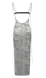 FLORAL BACKLESS MIDI DRESS IN GREY