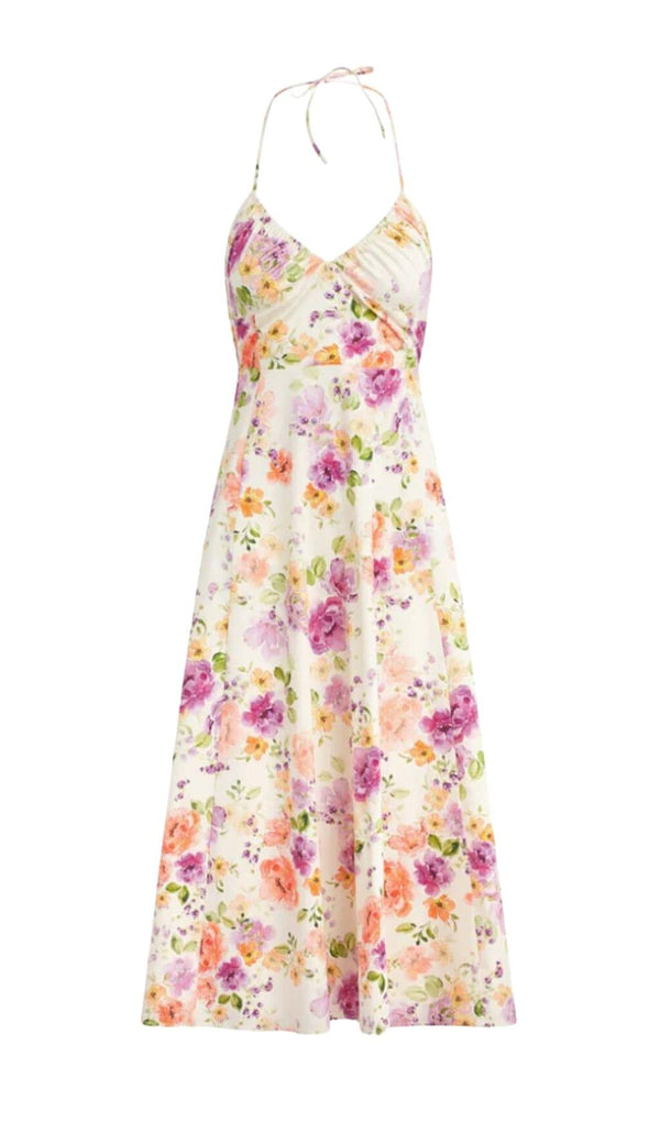 FLORAL HALTER MIDI DRESS IN PINK