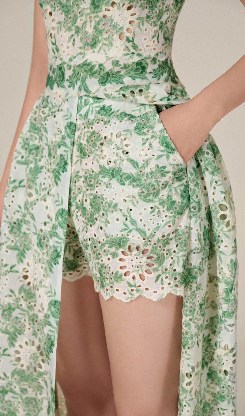 FLORAL THIGH SLIT MIDI DRESS IN GREEN