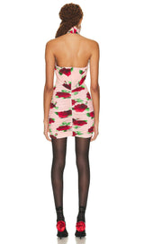 FLORAL- PRINT HALTER MINI DRESS IN CHERRY BLOSSOM