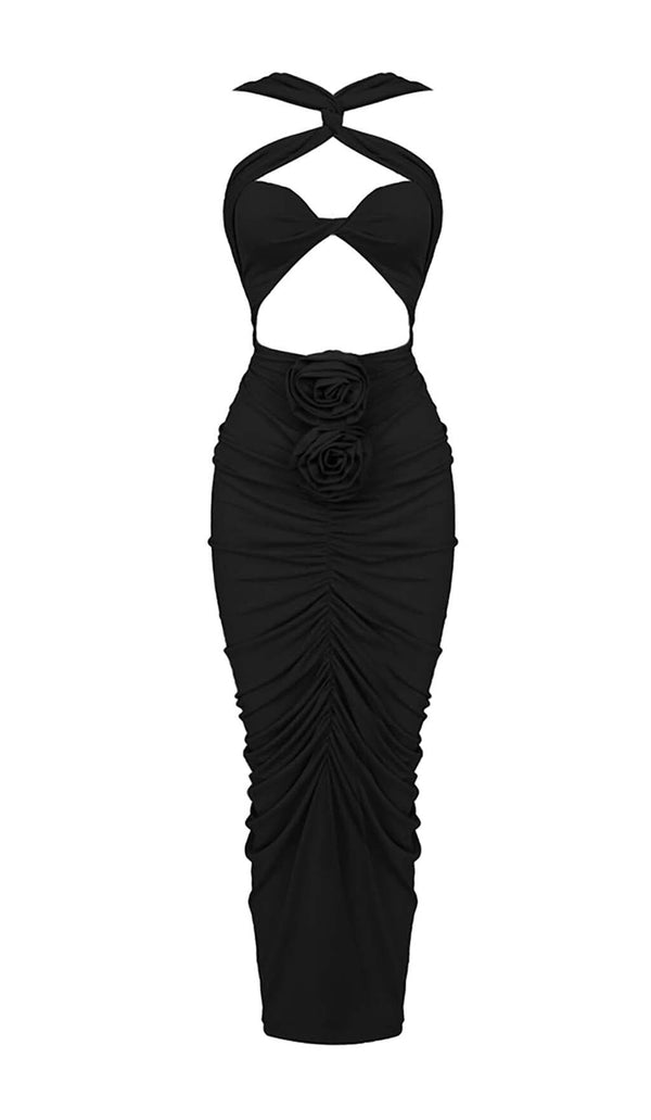 HALTER CUT OUT MAXI DRESS IN BLACK