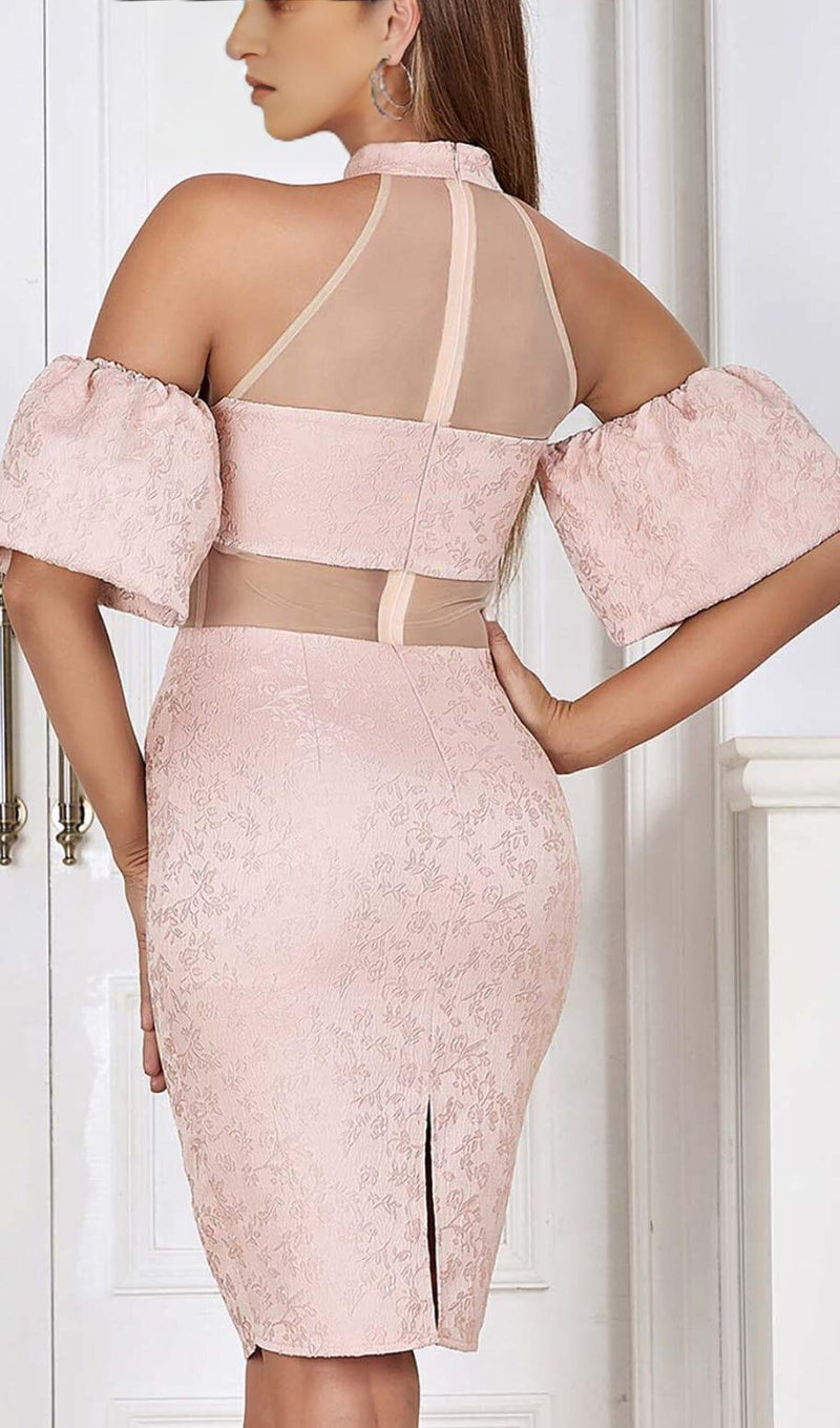 HALTER PUFF MINI DRESS IN PINK