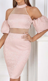 HALTER PUFF MINI DRESS IN PINK