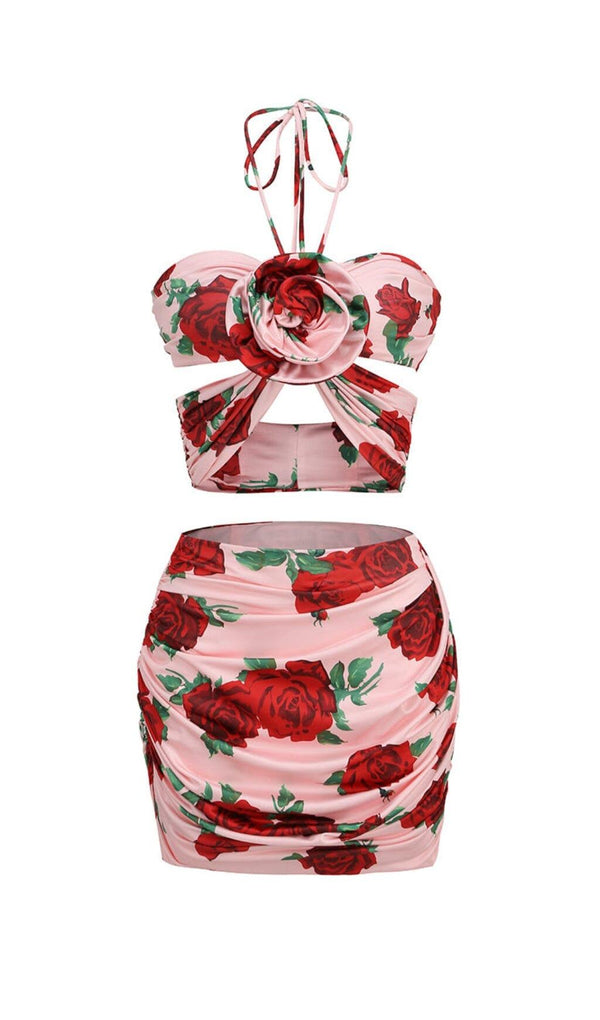 HALTERNECK ROSE PRINTED SKIRT SET