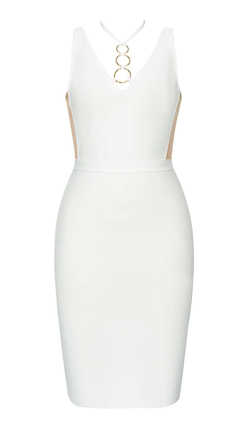 HALTERNECK STRAP DETAIL MIDI DRESS IN WHITE