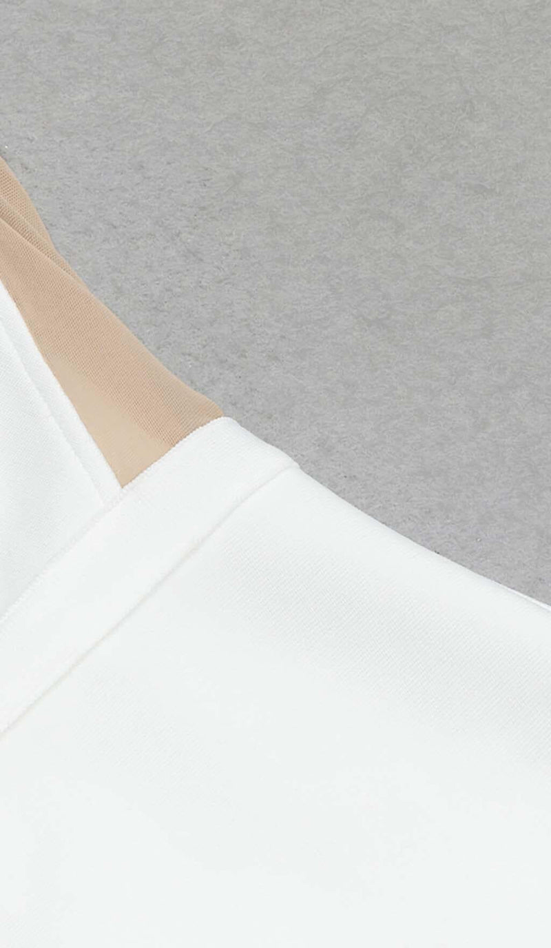 HALTERNECK STRAP DETAIL MIDI DRESS IN WHITE