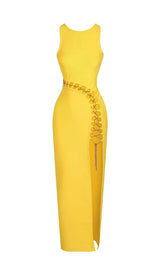 HOLLOW HIGH SPLIT MAXI DRESS IN YELLOW