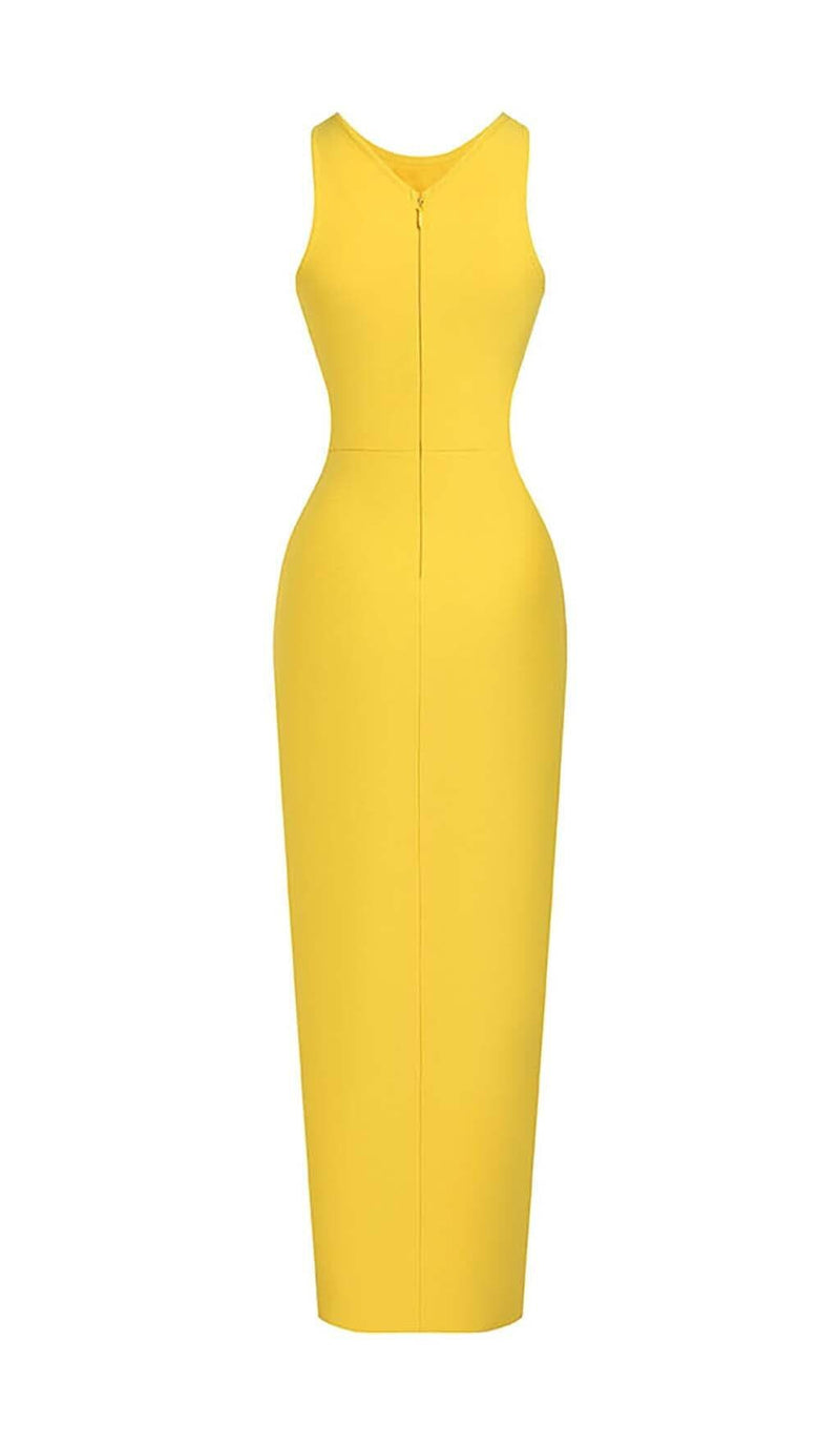 HOLLOW HIGH SPLIT MAXI DRESS IN YELLOW