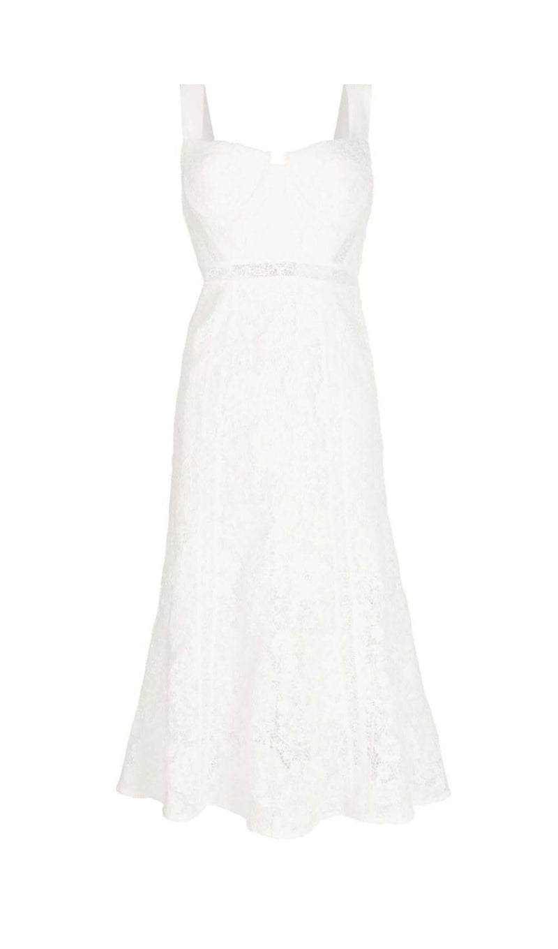 LACE DETAIL STRAPPY MIDI DRESS IN WHITE