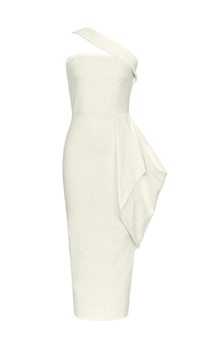 LEAF EMBROIDERY MIDI DRESS IN WHITE