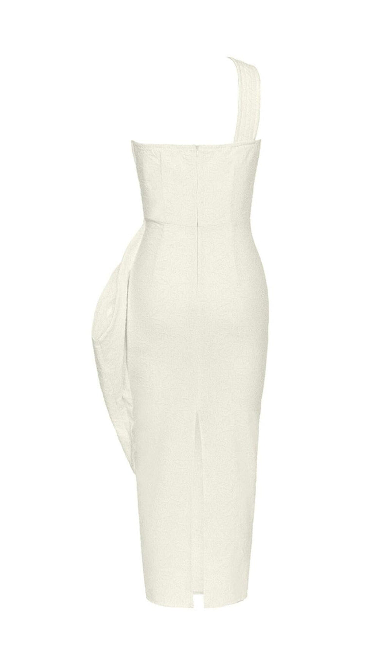 LEAF EMBROIDERY MIDI DRESS IN WHITE