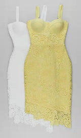 LEMON YELLOW LACE SHEATH DRESS